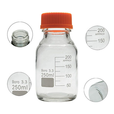 جودة  Customizable Laboratory 250ml Round Bottom Yellow Screw Glass Media Storage Reagent Bottle مصنع