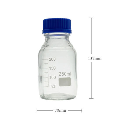 OEM ODM 250 مل زجاج المختبرات المواد المفاعلة وسائل الإعلام الزجاجية مع غطاء المسمار الأزرق