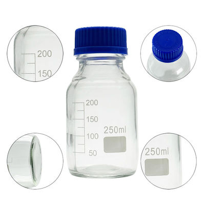 OEM ODM 250 مل زجاج المختبرات المواد المفاعلة وسائل الإعلام الزجاجية مع غطاء المسمار الأزرق